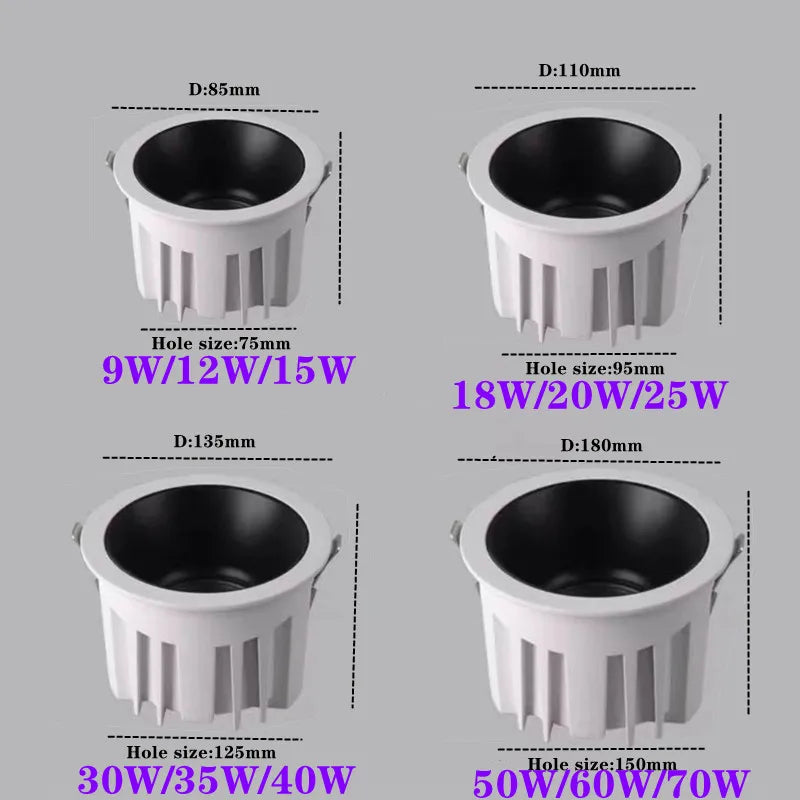 IP68 Outdoor waterproof spotlights 9W-70W embedded LED downlights AC-85-265V Bathroom Kitchen balcony shopping mall interior