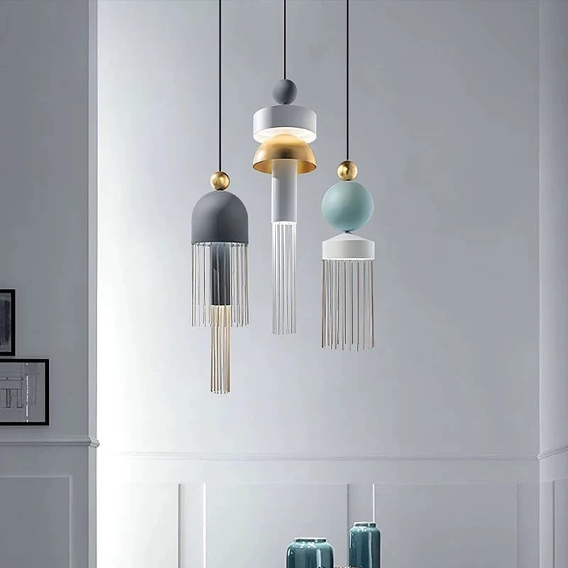 Danish Designer Nordic Modern Simple Macaron Tassel Chandelier for Restaurant Bedroom Bedside Clothing Store Bar