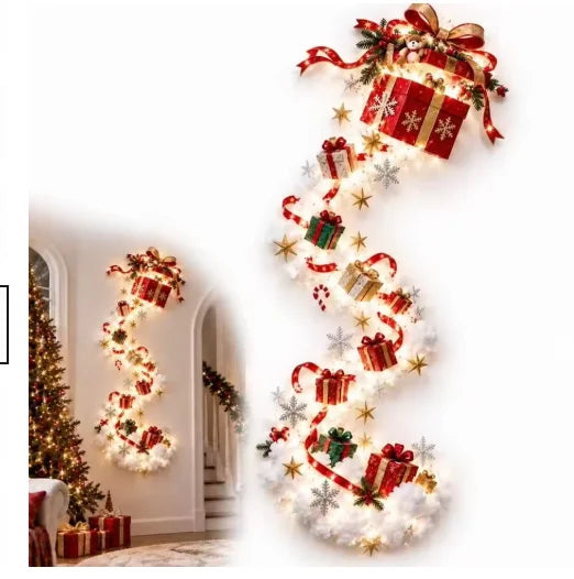2027 Christmas Magic Trail Wall Light-LED Glowing Xmas Scene Wall Decoration,Santa Sleigh Reindeer Hanging Decor for New Year Pa