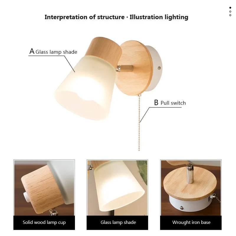 Nordic Wood Glass Wall Lamp For Bedroom Bathroom Kitchen Living Room Study Modern LED Decoration Resin Windmill Light