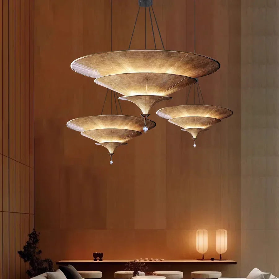 Southeast Asian Thai Umbrella Pendant Light Wabi Sabi Style for Restaurant Hotel Exhibition Hall Decorative Lighting Fixtures