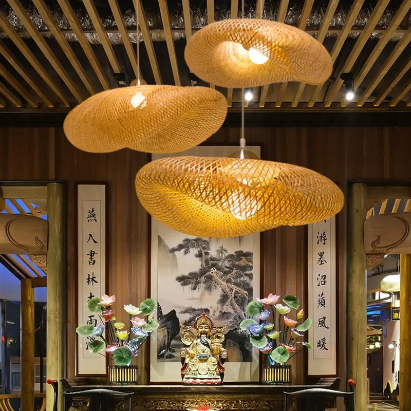 Chinese style Bamboo Pendant Lamp line length 1.5m cafeteria Chandeliers Ceiling Light café for living room decor led lights
