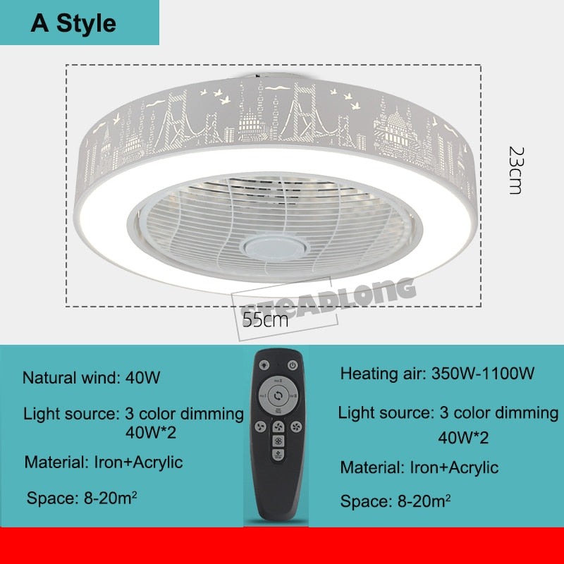 Morden LED Invisible Ceiling Fan Lamp With Remote Control Dining Room Bedroom Heating Fan Lamp Bluetooth music Light Lustre Deco
