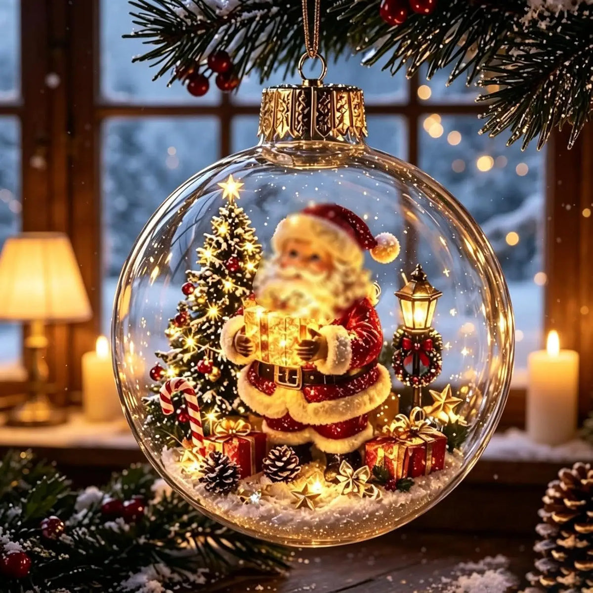 8cm LED Light Up Christmas Ball Ornament Santa Claus Snowman Glowing Plastic Bauble Xmas Tree Hanging Pendant Xmas Party Decor