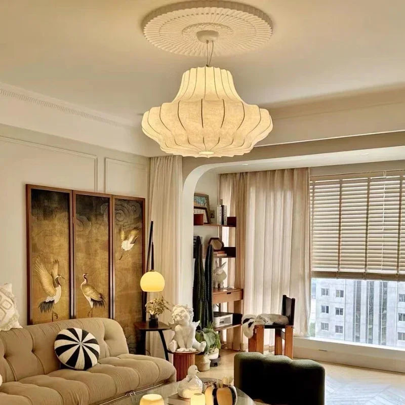 Noguchi Isamu Style Rice Paper Pendant Light - Japanese Wabi-Sabi Ball Ceiling Chandelier Lamp Fixture for Bedroom, Living Room & Restaurant