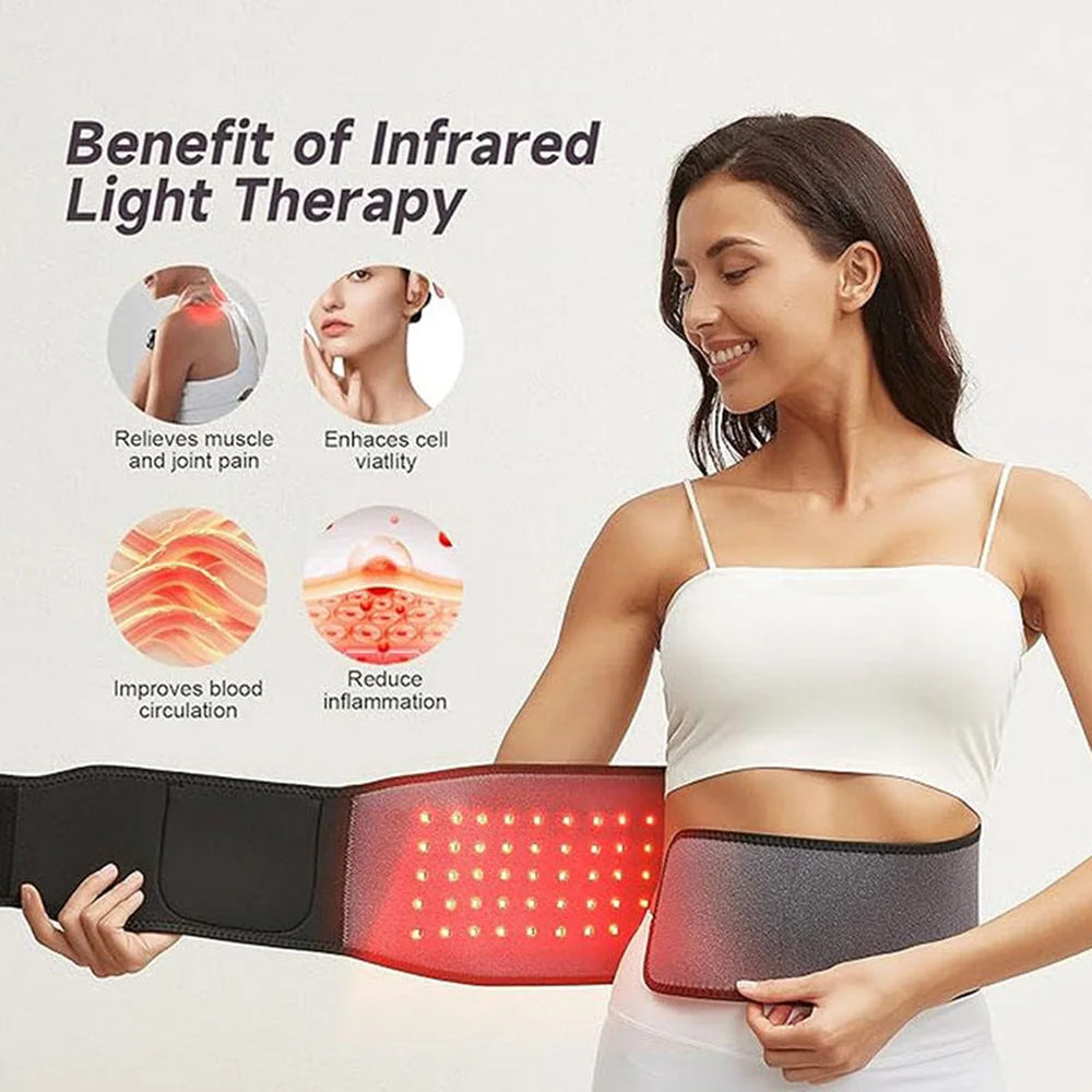 Red Light Therapy With Infrared LED Hot Compress Massage Belt Back Waist Therapy Belt To Relieve Pain Promote Blood Circulation