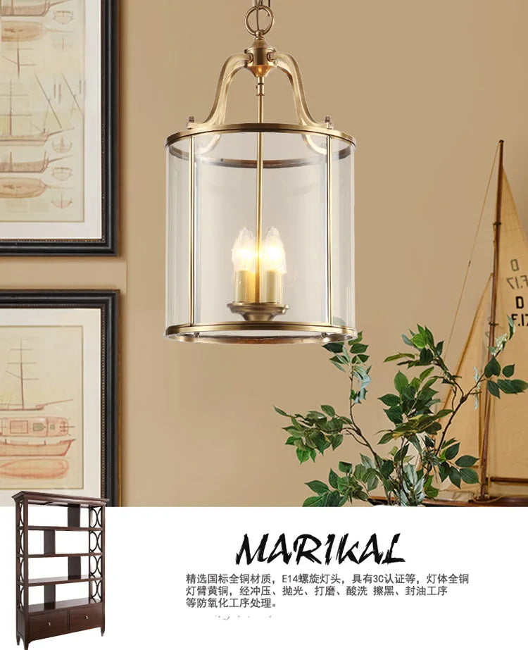 American Copper Glass Corridor Aisle Restaurant Bar Shop Cylinder Solder Birdcage Chandelier Lamp E14x3 pendant light home decors