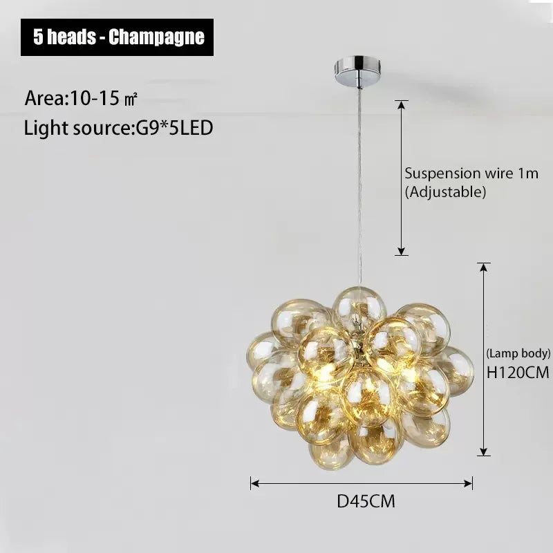 Nordic Balloon Bubble Lighting Boy Children's Bedroom Chandelier Living Room Model Restaurant Creative Ash Glass Lamp