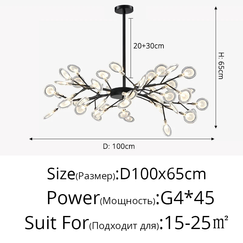 Creativity Firefly LED Chandelier Black Gold for Living Room Bedroom Hall Home Decor Indoor Lighting Minimalist Ceiling Pendant