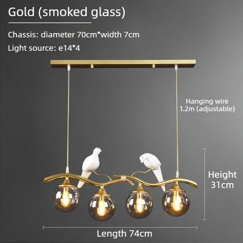 Nordic LED Glass Chandelier Modern Creative Bird Restaurant Dining Table Glass Pendant Light Living Room Bar Counter Decoration