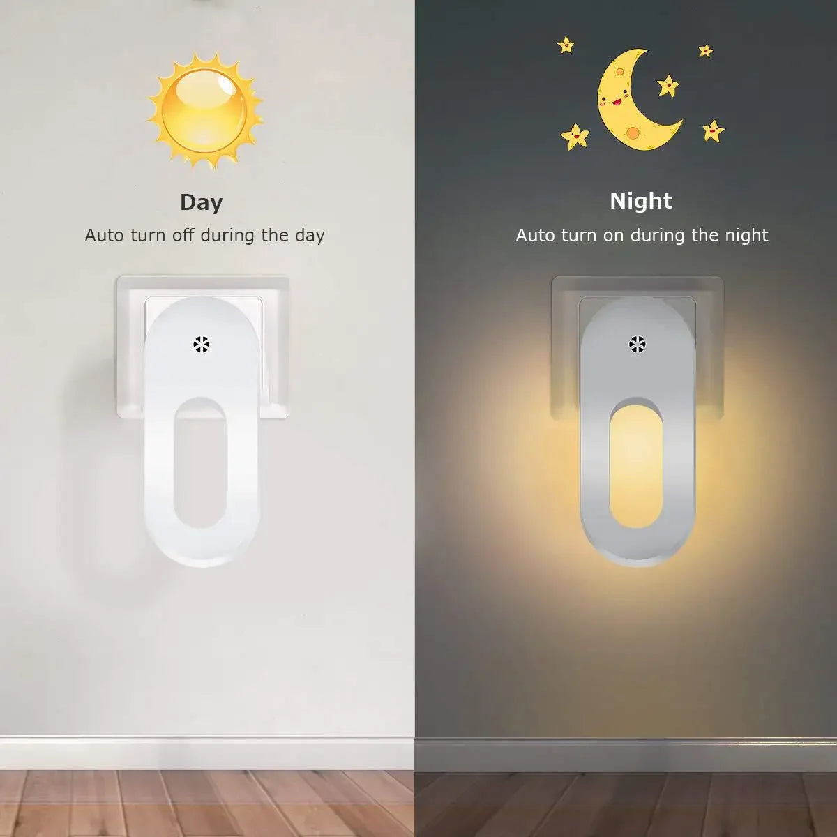 LED Night Light with Dusk-to-Dawn Twilight Sensor (EU/US Plug) - Warm White Energy Saving Plug-In Wall Lamp for Kids Room, Bedroom & Hallway