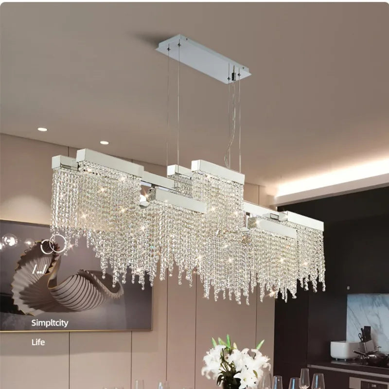 Postmodern Luxury K9 Crystal Chandelier Led G9 Chrome Steel Chandelier Dining Room Living Room Home Hanging Lighting Fixtures