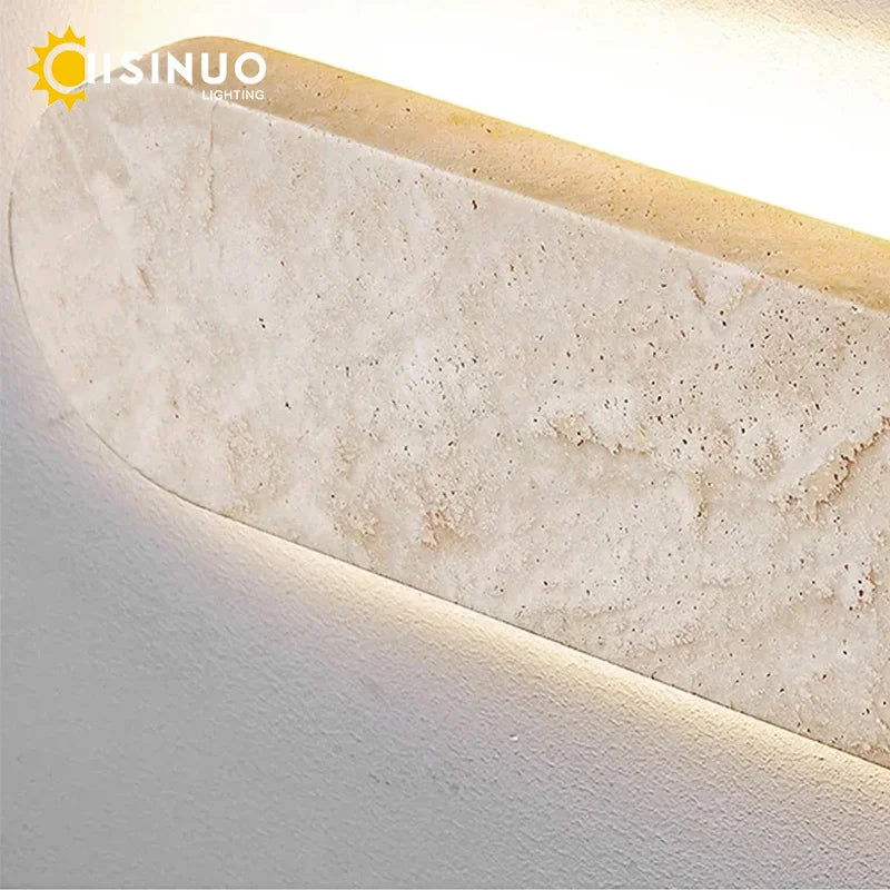 Wabi-Sabi Yellow Travertine Natural Stone Outdoor Wall Lamp - IP65 Waterproof LED Long Linear Sconce Fixture for Villa Fence, Gates & Courtyard