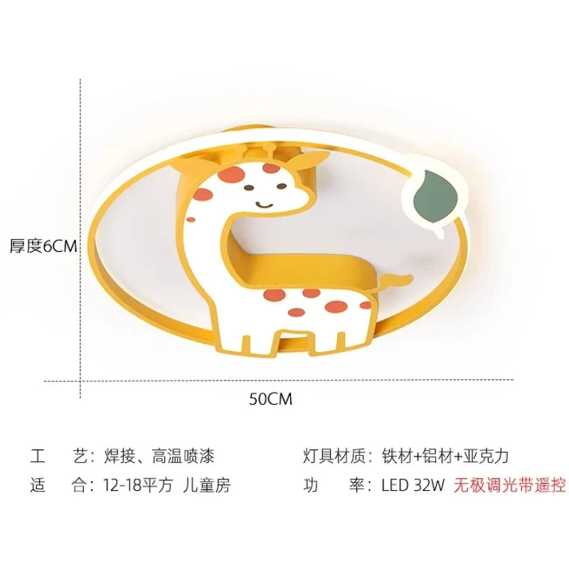 Designer Led Ceiling Light Girl Bedroom Chandelier Kids Baby Boy Room Decor Cute Giraffe Ceiling Lamp Plafon RC Dimmable