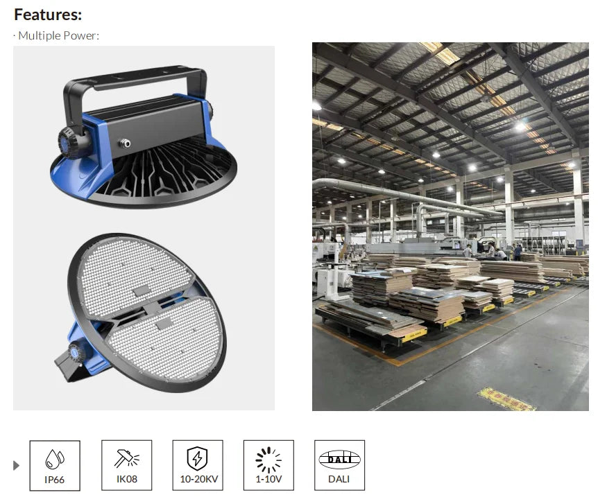 56000 Lumens UFO LED High Bay Light - 3500K Warm White Dimmable IP65 Waterproof Aluminum Fixture for Factory, Warehouse & Workshop