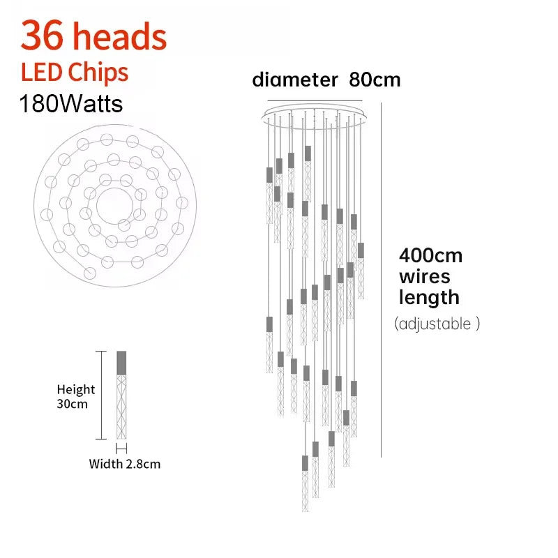 Luxury K9 Crystal LED Pendant Light - Customizable Duplex Staircase Hanging Chandelier Lamp for Living Room, Bedroom, Hotel & Shop