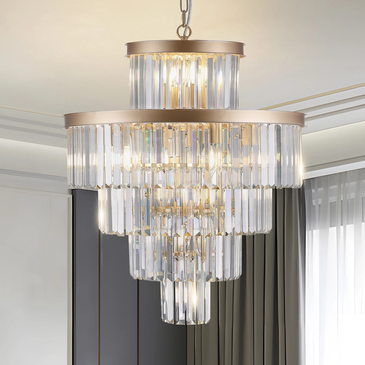 Luxury Golden Crystal Chandelier Modern Chandeliers Lights Fixture Hanging Pendant Light Fixture Dia 23.6 Inch