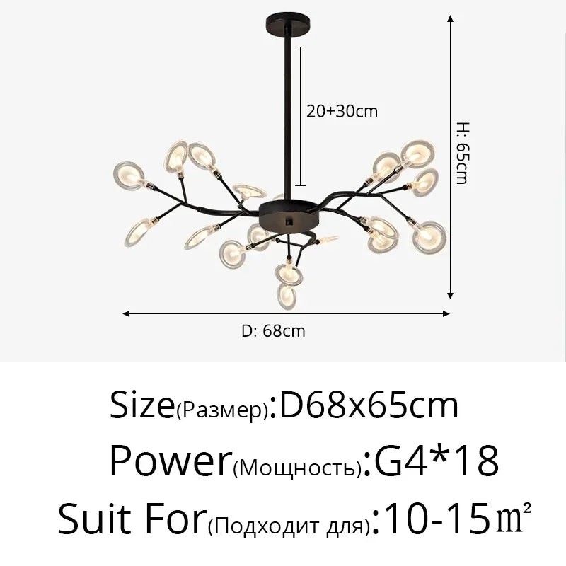 Modern Firefly LED Chandelier Black Gold for Living Room Bedroom Hall Home Decor Indoor Lighting Minimalist Ceiling Pendant Lamp