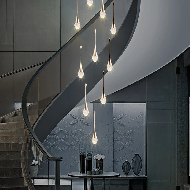 Modern LED Crystal Staircase Chandelier - Luxury Long Duplex Hanging Light