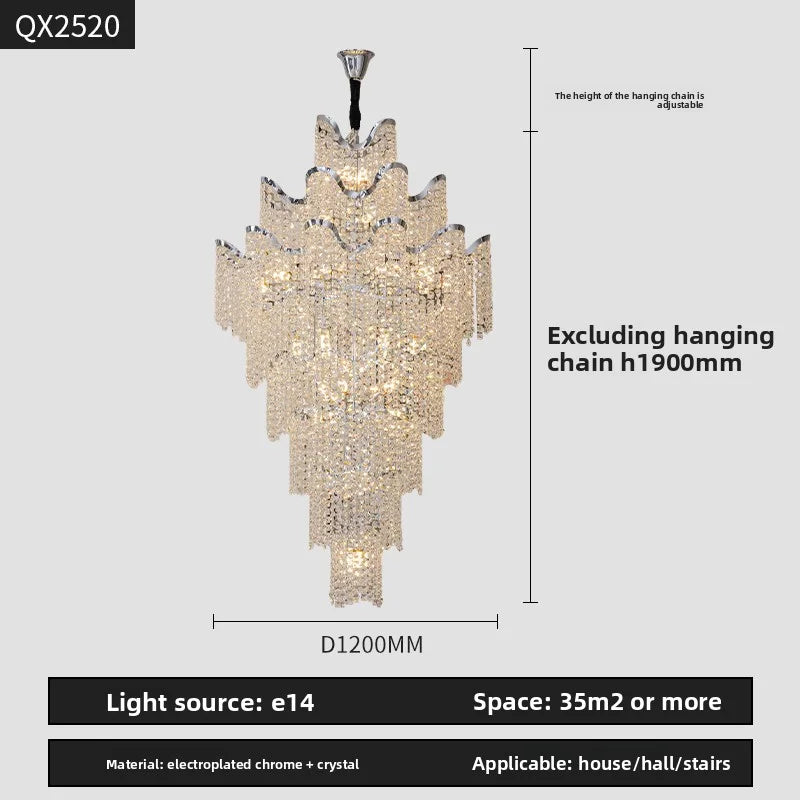 New Style French-Style High-End Modern Crystal Chandelier For Duplex Floor Living Room Villa High-Ceiling Staircase Chandelier