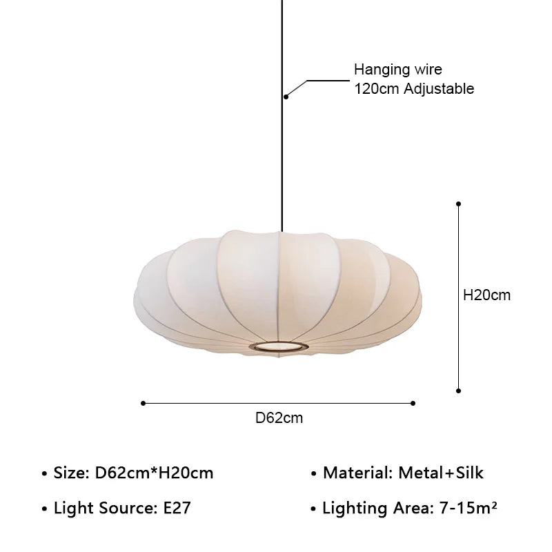 Japanese Wabi-Sabi Silk White E27 Ceiling Pendant Light - Nordic Art Fabric Chandelier Hanging Lamp Fixture for Living Room, Dining Area & Bedroom Decor