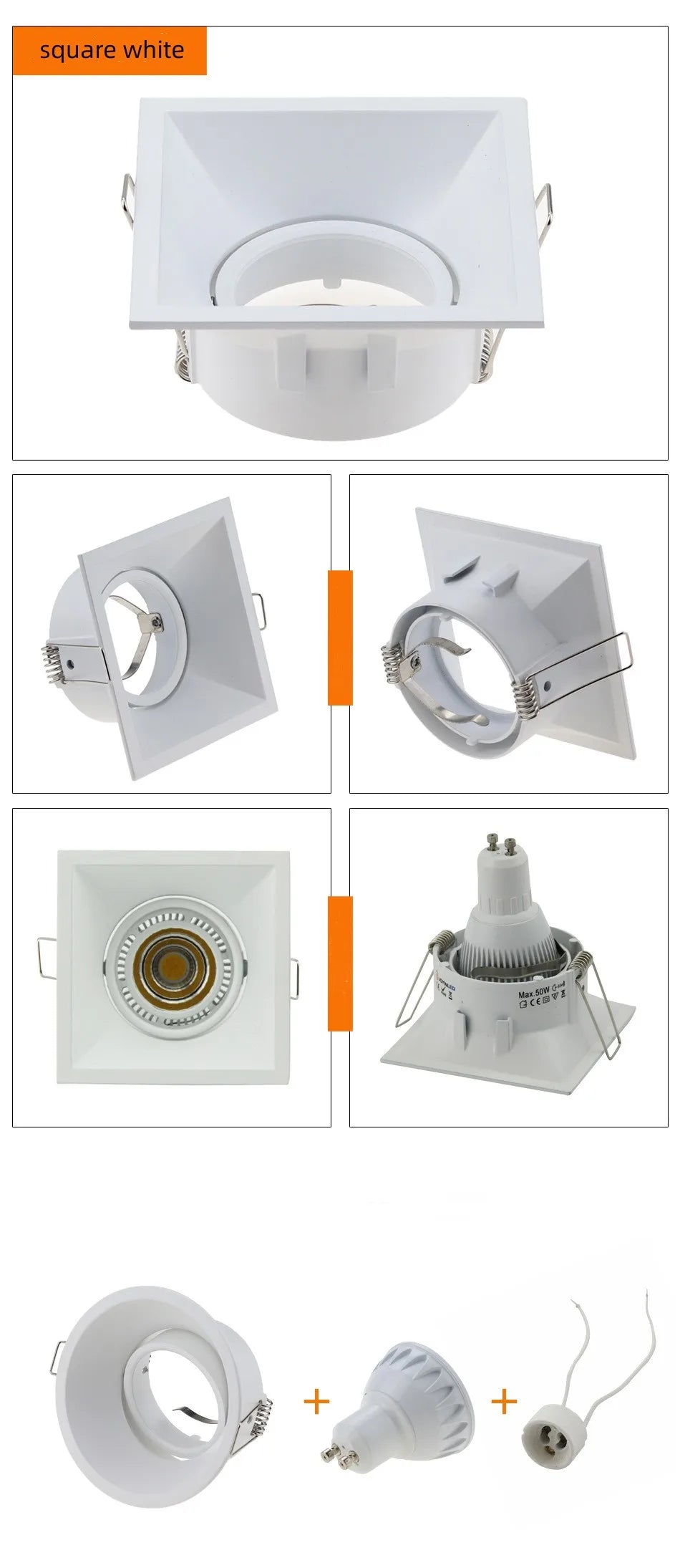High Quality Aluminum Alloy Easy Install Led Ceiling Light Fixture GU10 Lampshade MR16 Spotlight Lamp Frame Recessed Housing