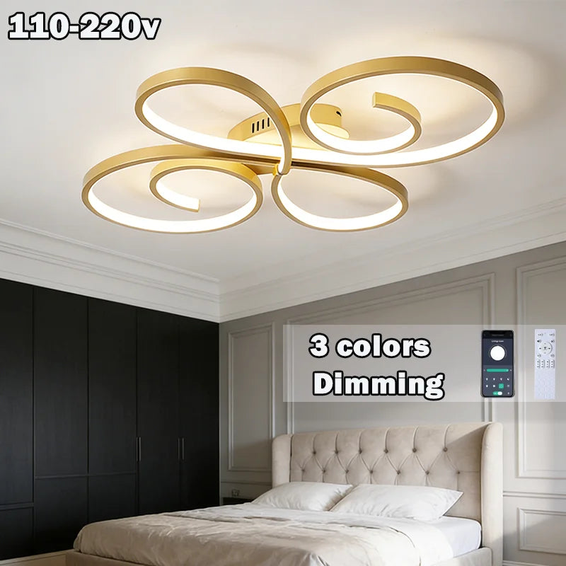 Gold LED Ceiling Light AC 110V 220V 3 Colors Lamp APP Remote Dimming