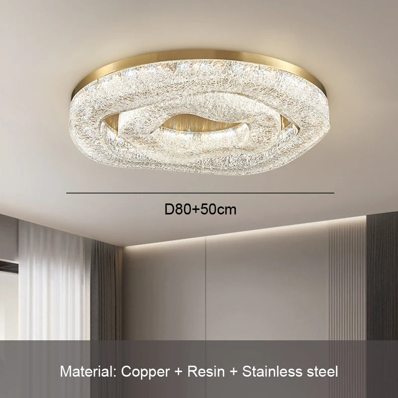 Luxury Gold Lustre Crystal Chandelier Rounded Copper Ceiling Lamp for Dining Living Room Bedroom Home Decoration