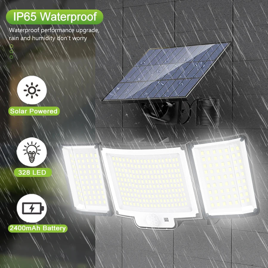 348 LED Solar Motion Sensor Outdoor Light - Powerful Waterproof Security Spotlight Wall Lamp for Garden, Yard & Garage