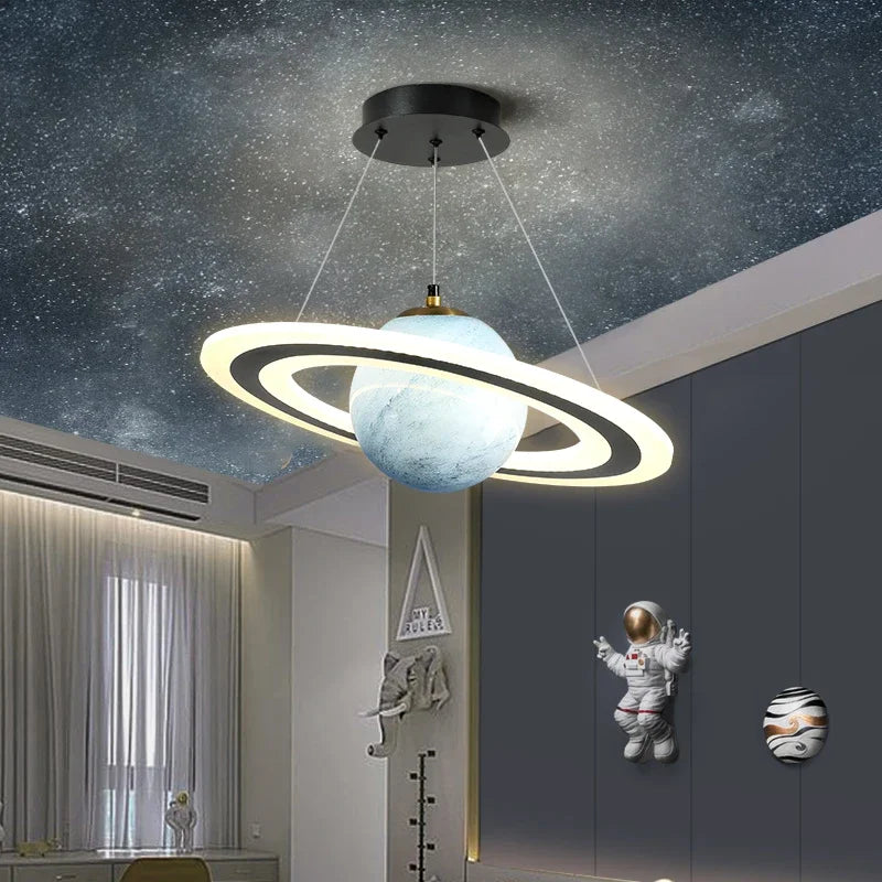 Modern LED Acrylic Planet Pendant Light Children Room Space Star Chandeliers Living Bedroom Kitchen Indoor Hanging Lighting
