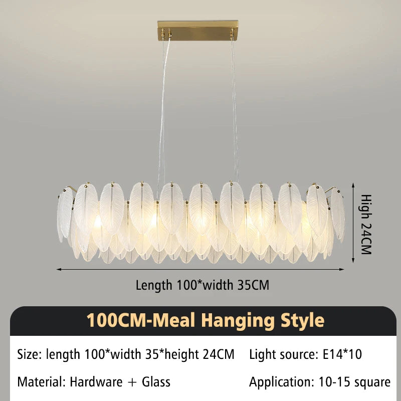 Modern Luxury Glass Feather Chandelier Lighting Lustre Suspension Luminaire Lamp for Living Dining Bedroom Kitchen Home Decor