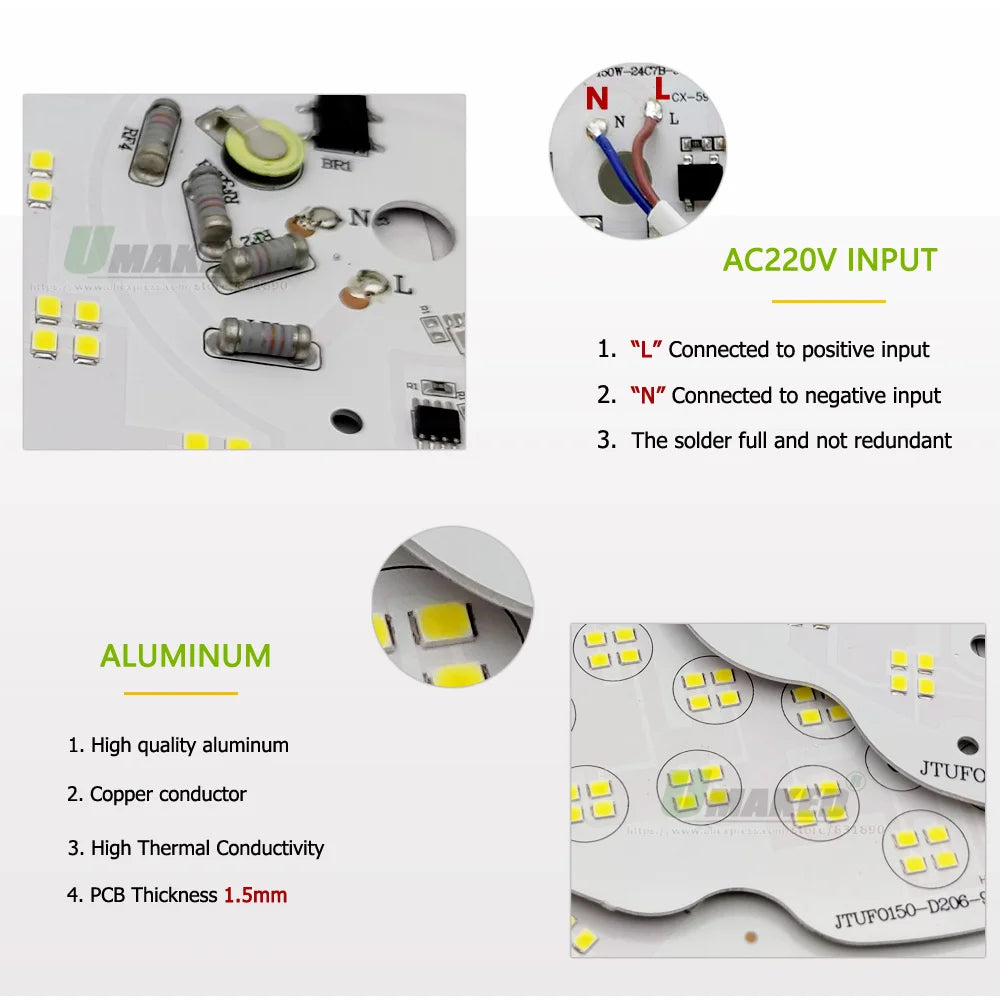 UFO LED High Bay Light (100W/150W/200W) AC220V - Smart IC Driverless Super Bright Overhead Industrial Lamp for Warehouse & Garage