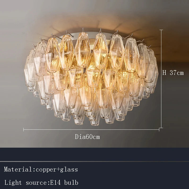 Postmodern Rhomboid Glass Pendant Ceiling Lights 2026 Copper Bronze Home Decoration Chandelier Lighting for Bedroom Living Room