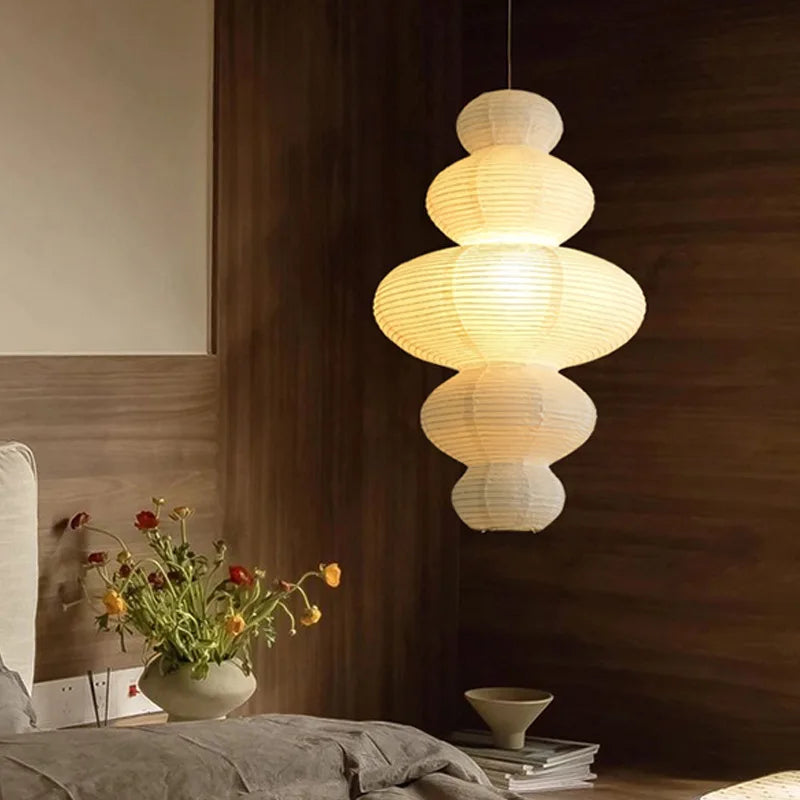 Japanese Rice Paper Pendant Light with E27 Bulb - Modern Sculptural Ceiling Suspension Chandelier & Floor Lamp Fixture for Living Room Art Decor