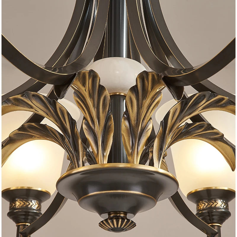 Solid Brass Chandelier with Glass Shades - 3-Color LED Luxury Dining Room Light