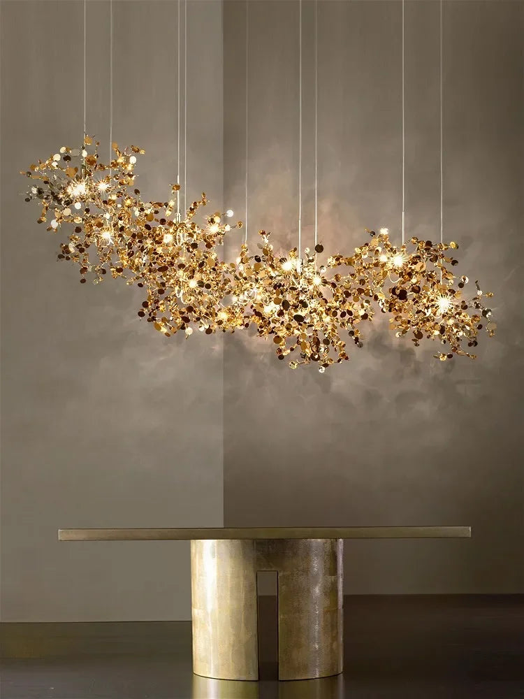 Modern Creative Stainless Steel Chrome Leaf LED Chandrlier Living Room Restaurant Pendant Lamp Display Window Bar Decor Lighting