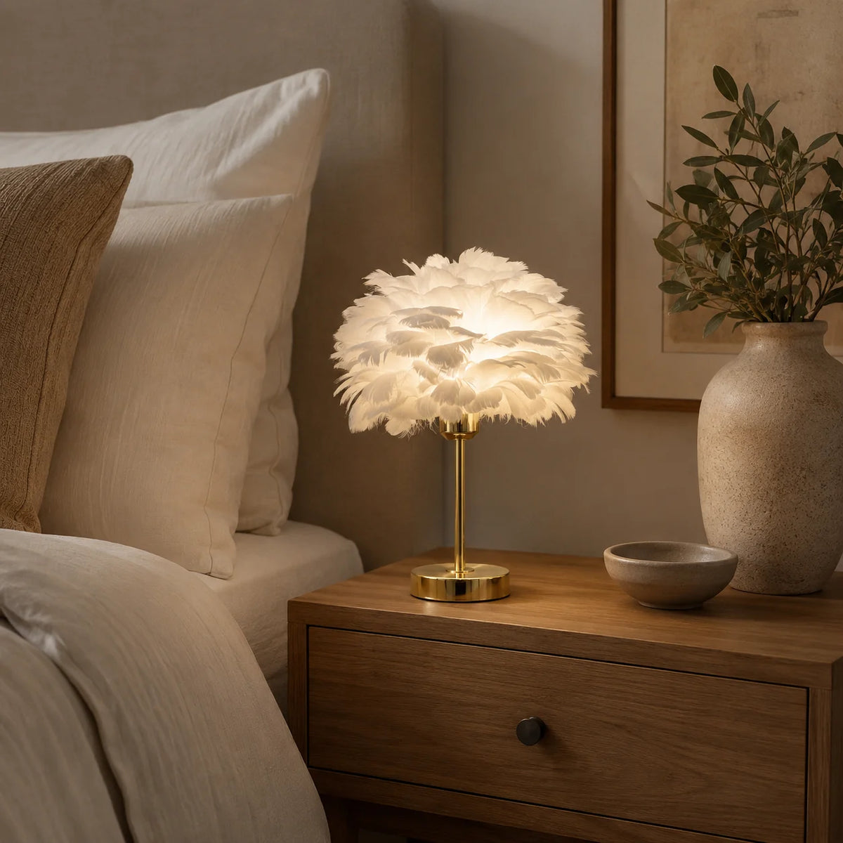 Feather Table Lamp Bedside Lamp for Bedroom Nordic INS Creative Decor Lamp Romantic Warm Night Light