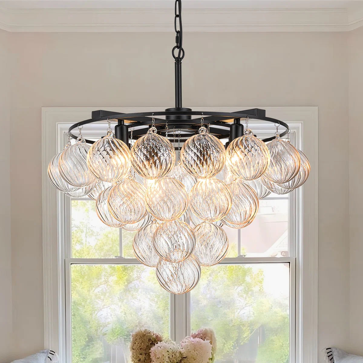 Chrome Tiered Bubble Chandelier Led Pendant Light For Living Room Dining Room Staircase Villa Luxury Glass Ball Hanging Lamp