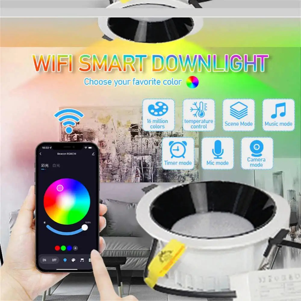 110v 220v Voice Control Smart Led Downlight RGB WW CW 4inch Smart Ceiling Light Work With Alexa Home App Control
