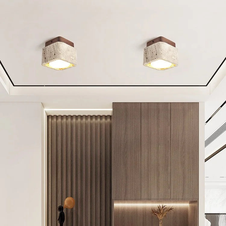 Square Yellow Travertine LED Recessed Ceiling Light - No Main Lamp Grid Spotlight Fixture for Living Room, Bedroom & Hallway