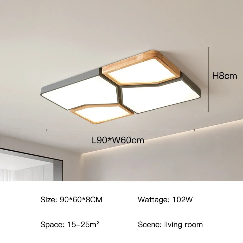 2026 Modern Nordic Style LED Chandelier Living Room Bedroom Kitchen Children Room Study Lamp Wood Geometric Design Ceiling Li