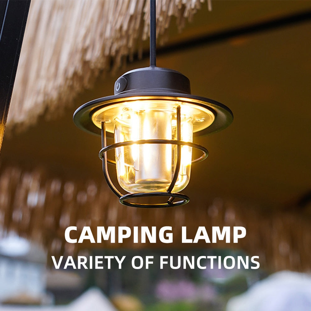 Vintage Style Ceramic Wick Camping Light Rechargeable LED Super Bright Camping Light 4 Lighting Modes Waterproof Outdoor Light