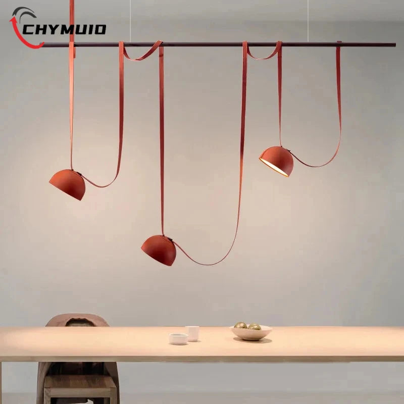Leather Adjustable LED Ceiling Chandelier Nordic Home Appliance Handmade Dining Living Room Decoration Show Flat Pendant Lamp
