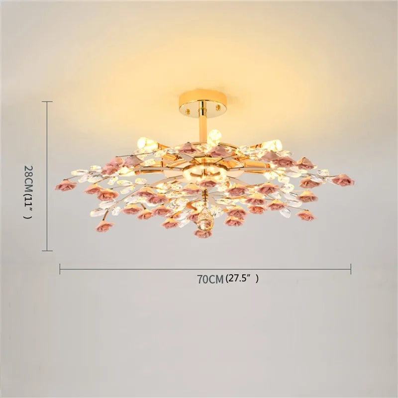 Flower Chandelier Lights Modern Ceramics Pink Flowers LED for Home Decor Dining Room Living Room Bedroom Ceiling Lamps