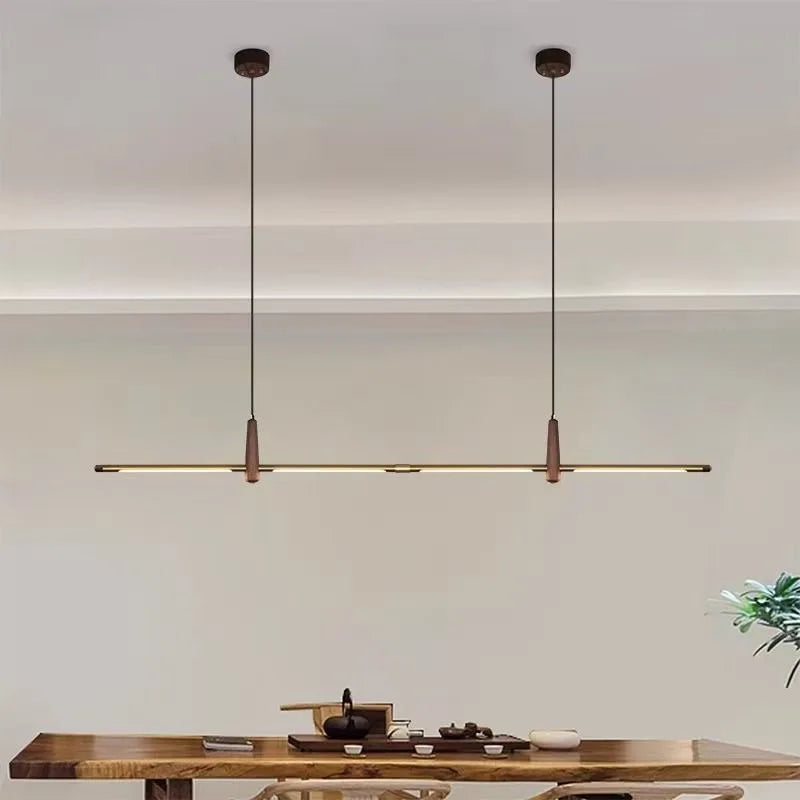 Nordic Designer Long Strip Restaurant Island Chandelier Simple Creative Office Study Lamp Light Luxury All-Copper Tea Room Lamp