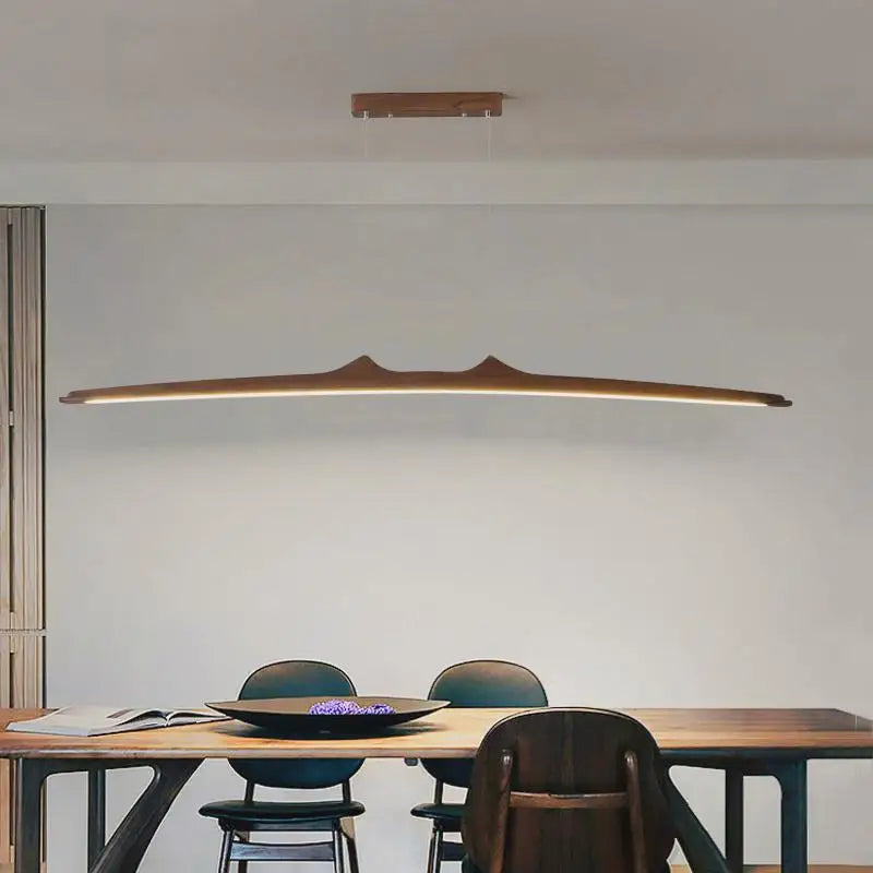 Retro Camur linear Pendant light walnut wood grain long strip lamps Restaurant Hanging Lamp Loft Artistic creativity dining room