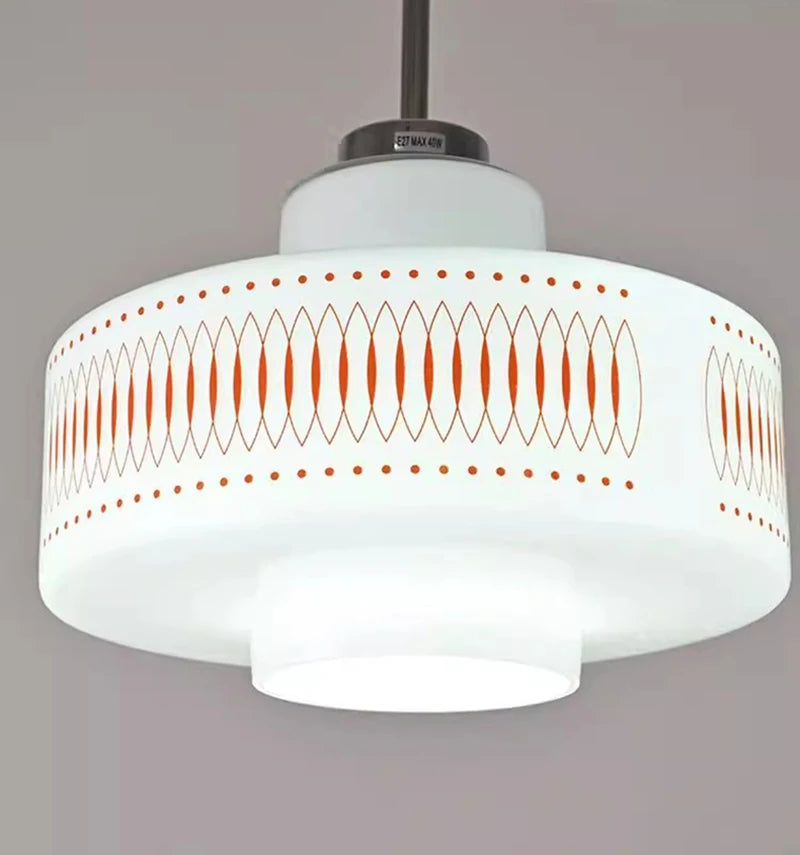 Nordic White Glass Globe Pendant Light with Red Flex Cord - E27 Modern Art Deco Ceiling Hanging Lamp Fixture for Restaurant, Bar & Bedroom