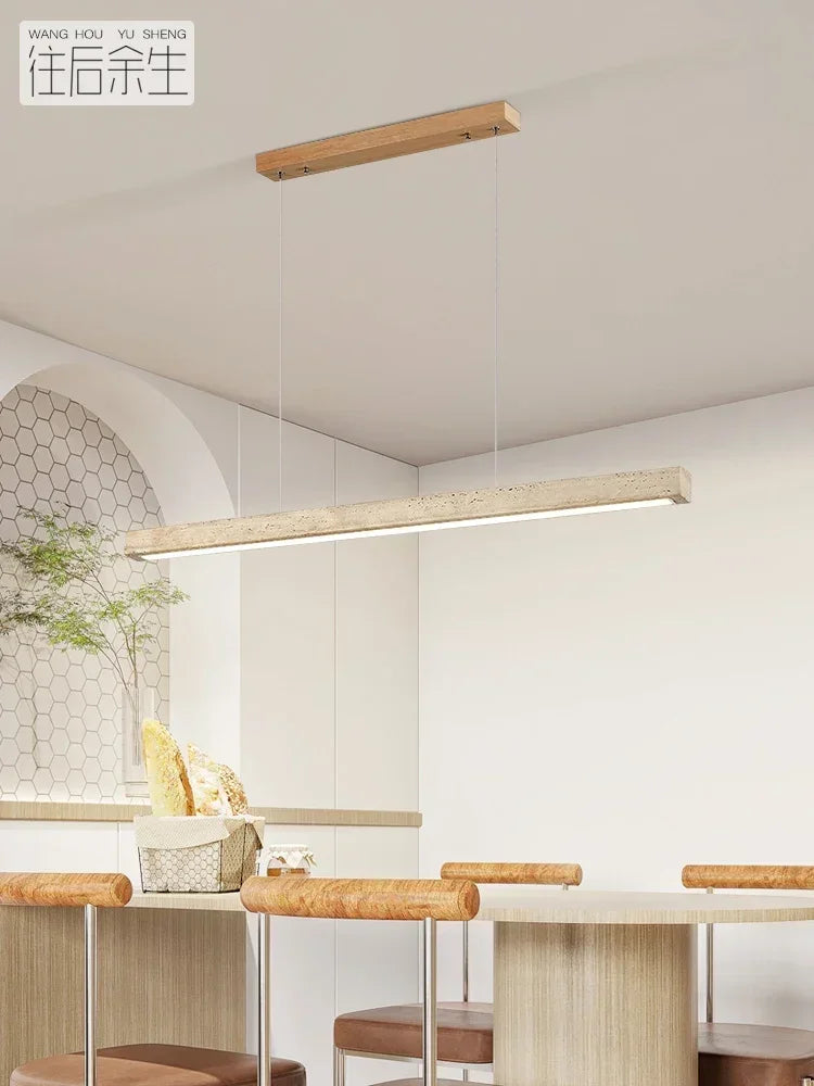 Japanese Wabi Sabi Stone Long Strip Chandelier One Line Down light Restaurant Living Room Office Study Table Light Fixture Wood