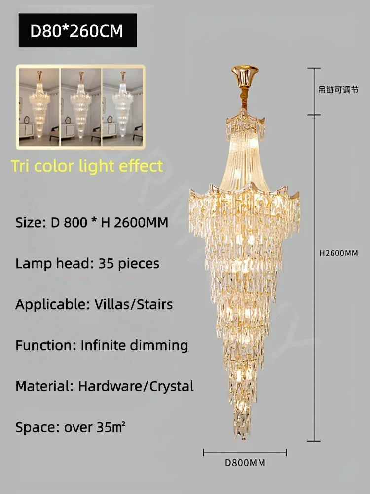 Staircase Long Chandelier Duplex Crystal Chandelier Light Luxury Villa Living Room And Lobby Light Lustre Ceiling Chandelier 