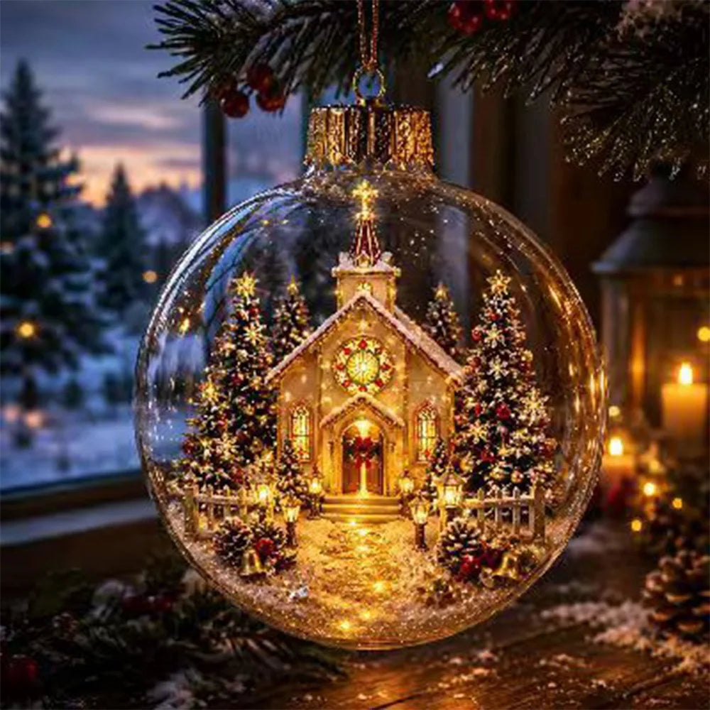 Transparent Lighted Christmas Ball Ornament Acrylic Plastic Clear Christmas Bauble Ornament Exquisite Cartoon Style
